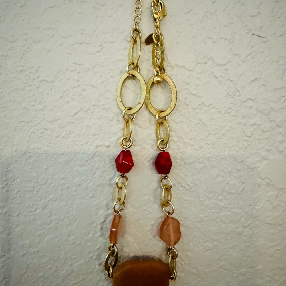 Talbots Gold and Red Necklace with Beaded Accents